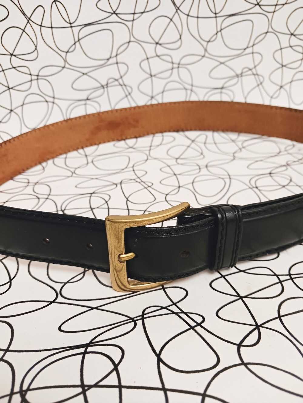 Women's Classic Black Leather Belt with Gold Buckle Size Small To Medium